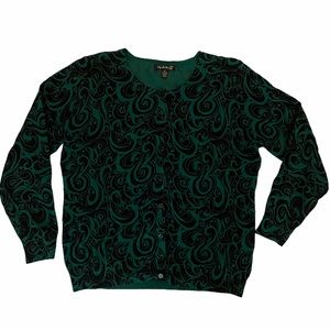 Top Knits Emerald Print 3/4 sleeve Cardigan